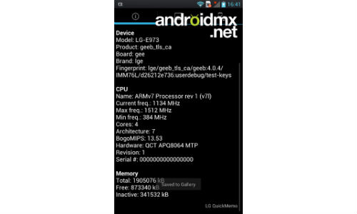 LG Optimus G Memory