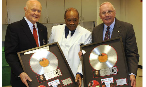 Quincy Jones presents platinum copies of